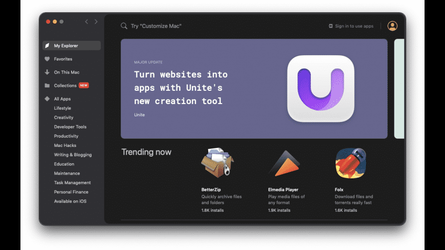 Setapp client browsing the curated Mac app catalogue